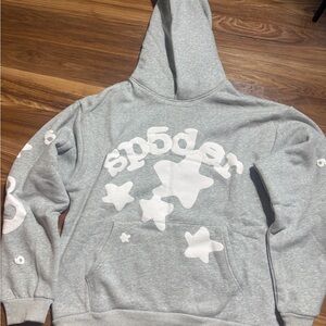 Light Gray Star Graphic Hoodie with White Prints